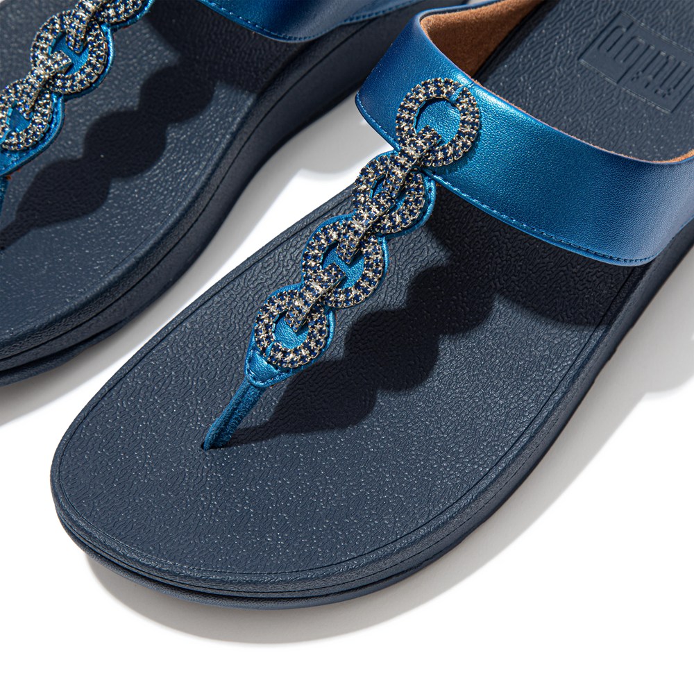 Fitflop Womens Sandals - Fino Sparkle Toe-post - Navy - 350-IDECNA